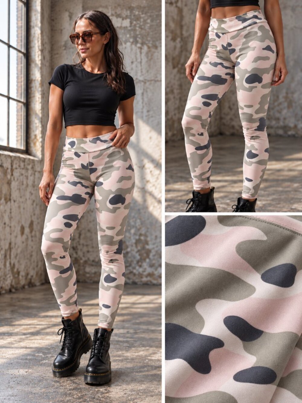 MINKPINK Green Pink Camo Print Stretch Leggings S